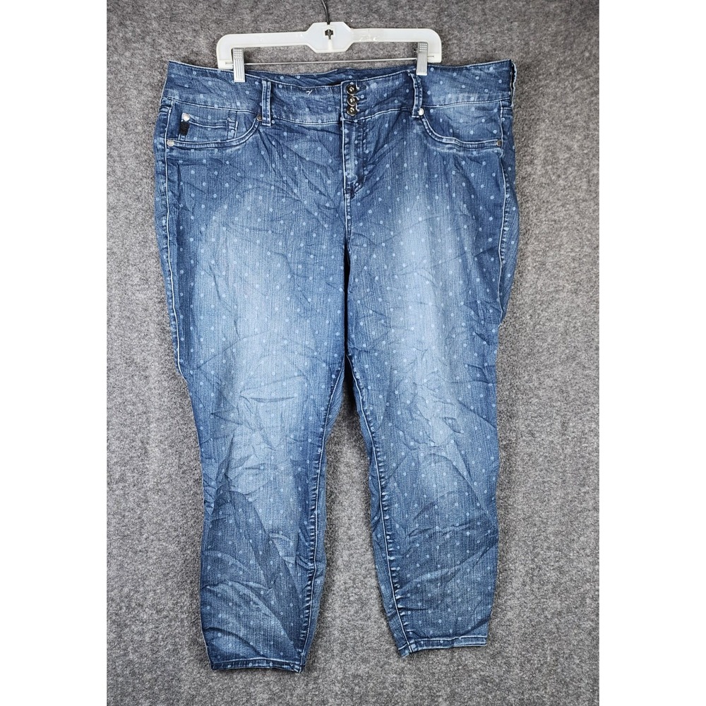 Torrid Denim Skinny Jeans Women 24 Blue Polka Dot High Rise Triple Button Fly